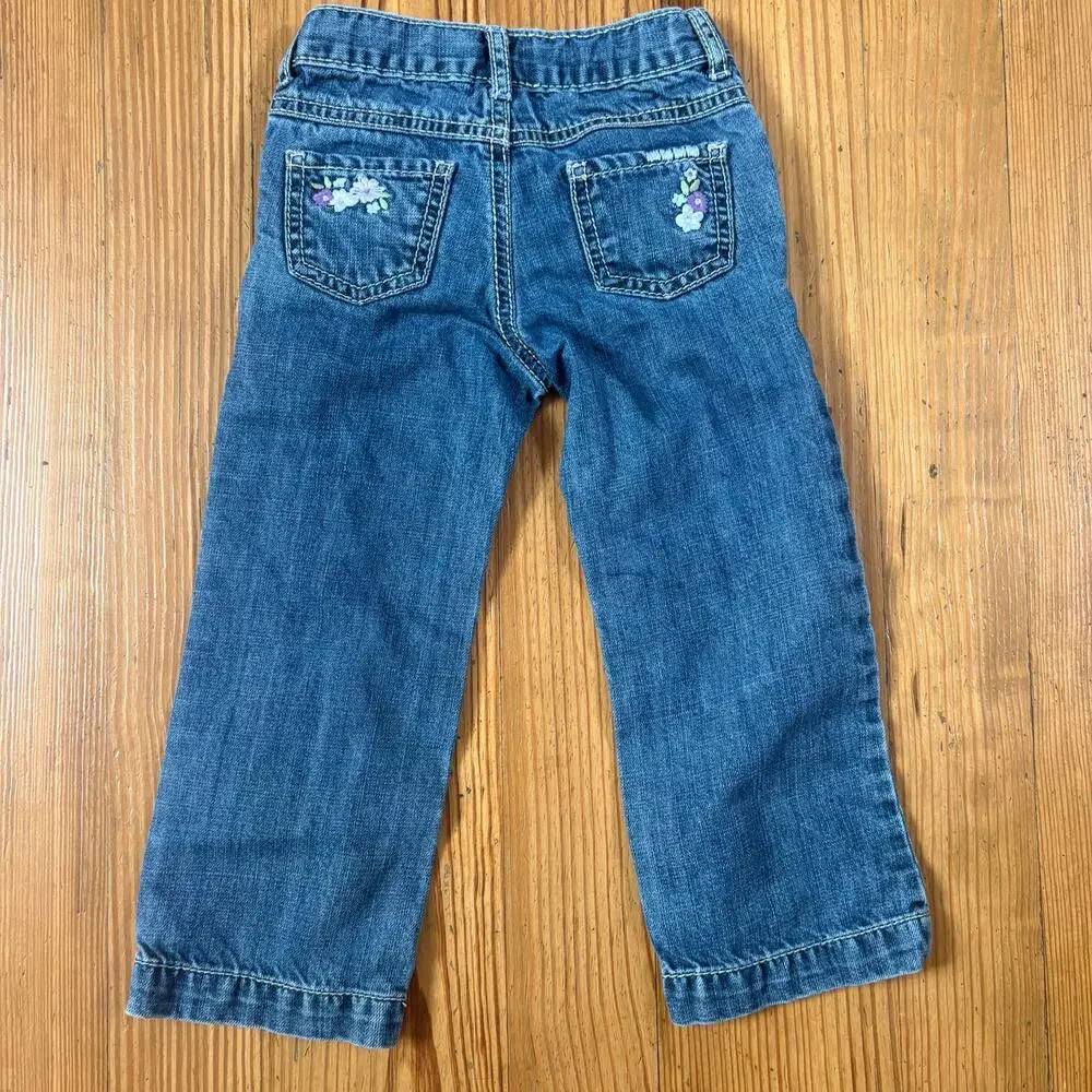 Gymboree 90s‎ jean purple floral embroidered adjustable toddler jeans SIZE 3T